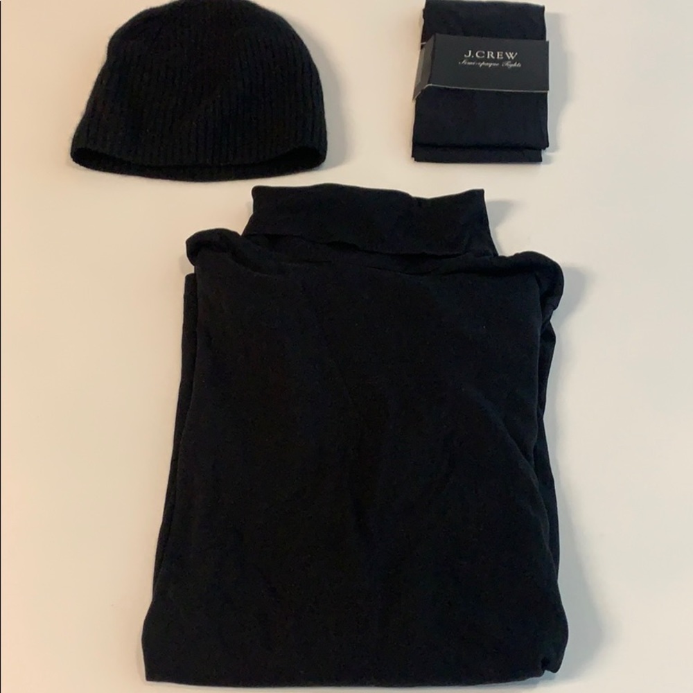 J. Crew Bundle: Cashmere Collection Hat, nylon/spandex Tights, cotton Turtleneck